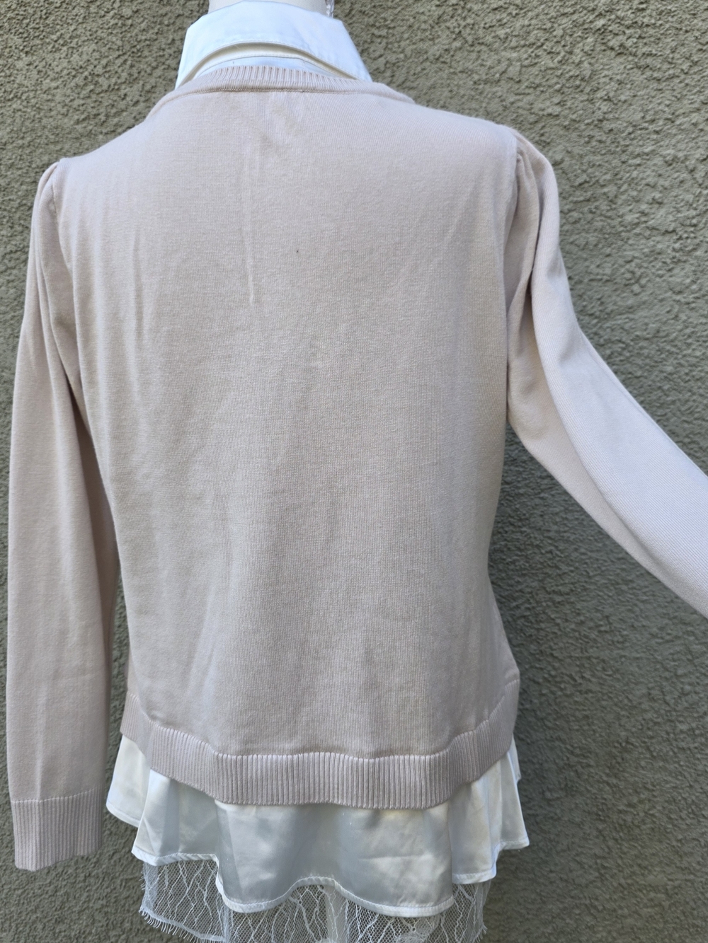 Belldini Blush Layered V-Neck Pullover with Satin & Lace Hem - Picture 5 of 7